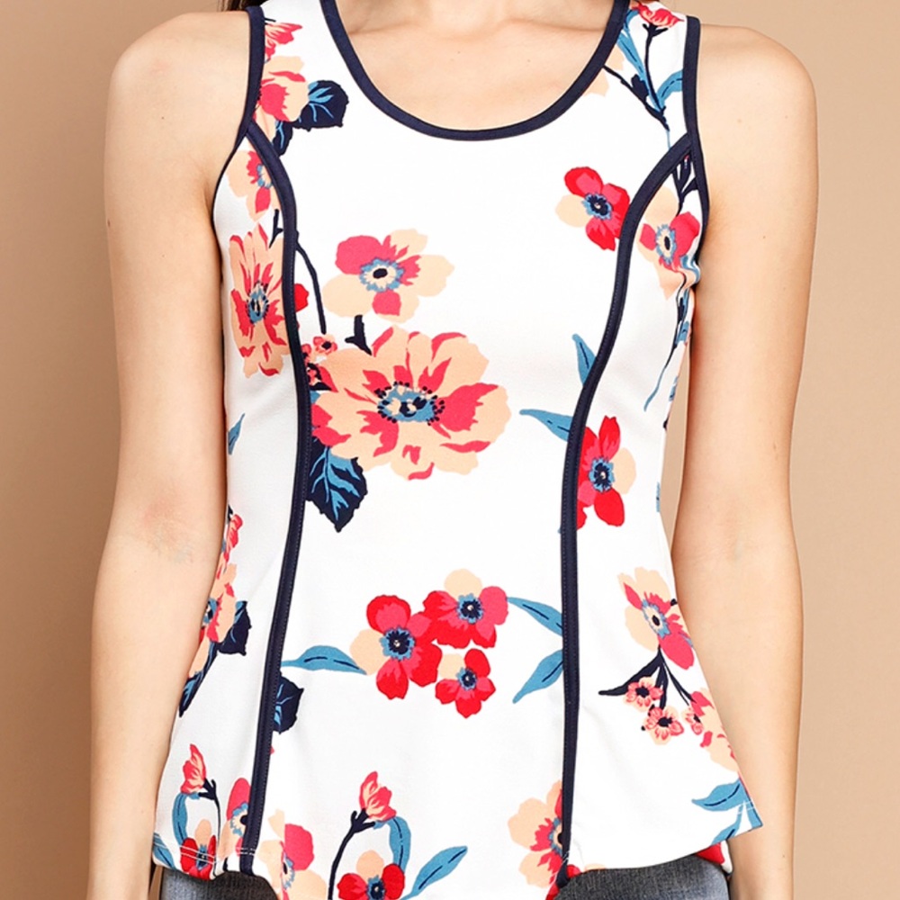 Papaya Floral 🌸 Peplum Tank Top 🌸